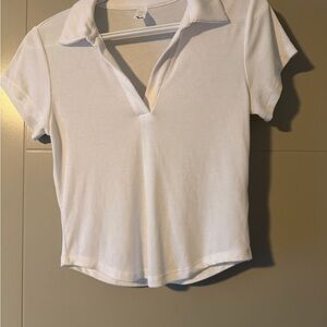 White Women's Cropped Polo Top